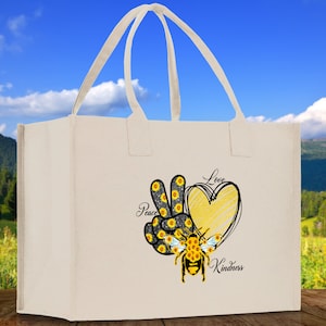 Love Peace Kindness Cotton Canvas Tote Bag Nurse Appreciation Gift Bag Gift for Her Birthday Gift Bee Kind Mental Health Matters