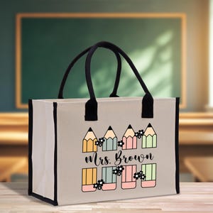 Personalized Teacher Cotton Canvas Tote Bag Gift for Teachers Teacher Life Tote Custom Teacher Appreciation Teacher Name Gift Bag (TTB1090)