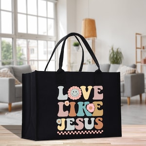 Love Like Jesus Christian Cotton Canvas Tote Bag For Women Religious Gifts Church Hand Inspirational Bible Bag Gift For Religious Mother