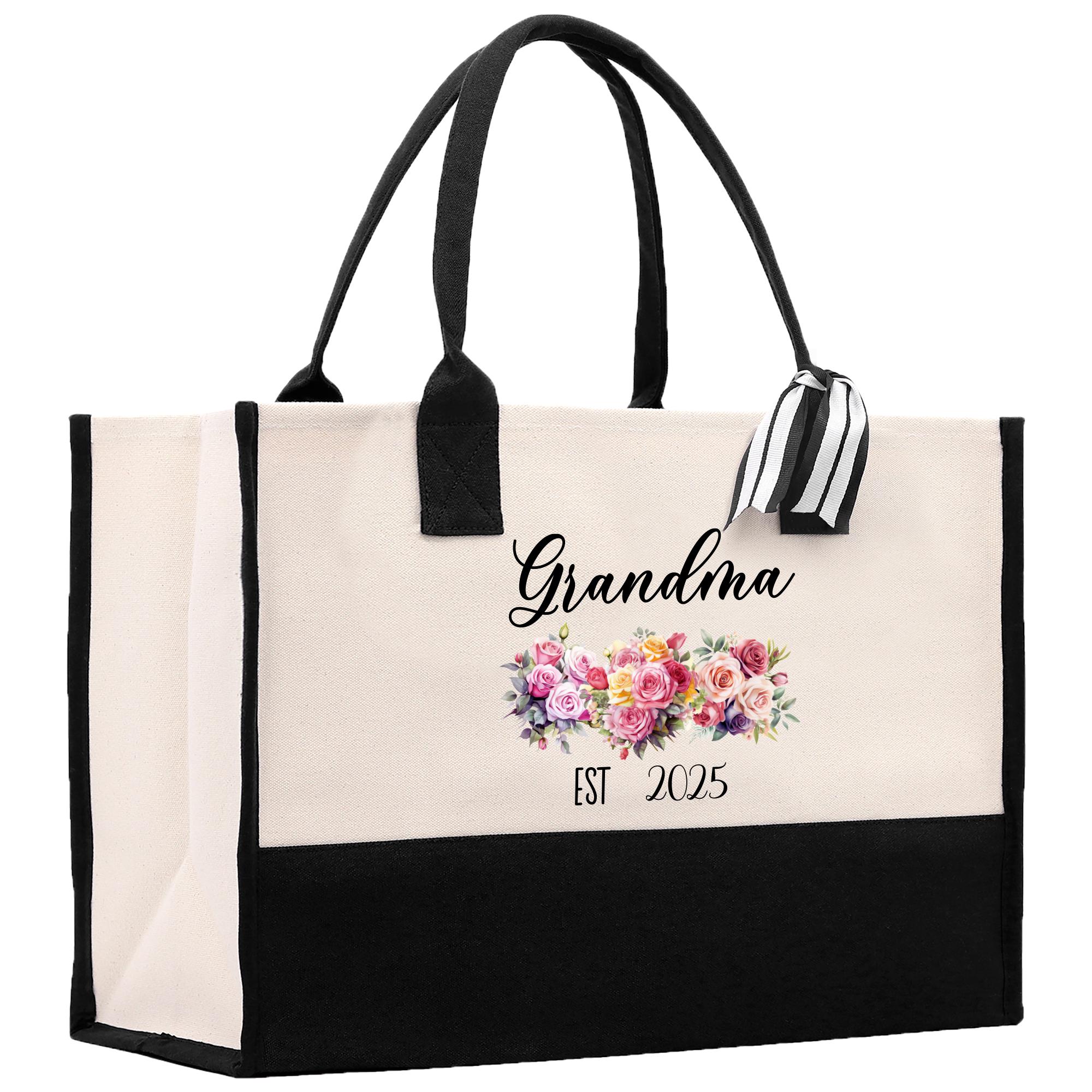 Grandma Canvas Tote Bag: Floral Design, Mother's Day Gift (GM1001