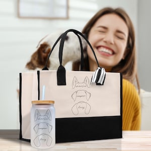 Personalized Dog Mom Cotton Canvas Tote Bag Custom Name and Dog Portrait Puppy Owner Tote Bag Pet Memorial Gift Animal Lover Gift Bag