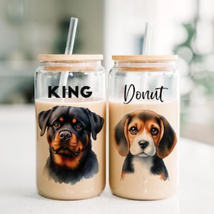 Personalized Pet Face Coffee Mug, Frosted Glass Beer Can with Bamboo Lid (DPG1001)
