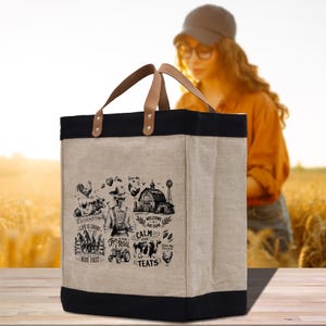 Farmers Market Jute Canvas Tote Funny Farmer Market Bag Quote Jute Bag Shopping Bag Burlap Bag Farmhouse Bag Grocery Bag (FT1017)