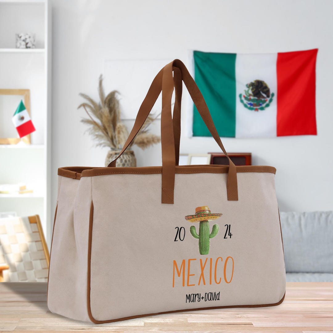 Personalized Year Mexico Cotton Canvas Tote Bag Custom Cancun Trip Bag ...