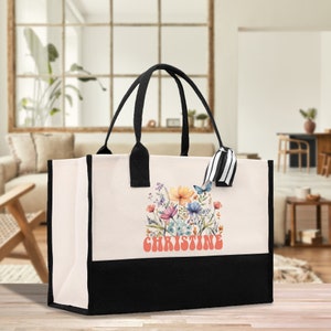 Custom Name Cotton Canvas Tote Bag Personalized Wedding Bag Bridal Shower Gift Honeymoon Gift Customize Bridesmaid Wedding Gift (CNT1001)