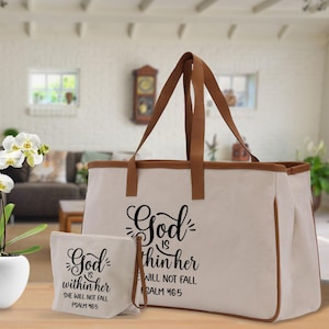 God is within her She will not fall PSALM 46:5 Religious Tote Bag for Women Bible Verse Canvas Tote Bag Religious Gifts Church Tote Bag