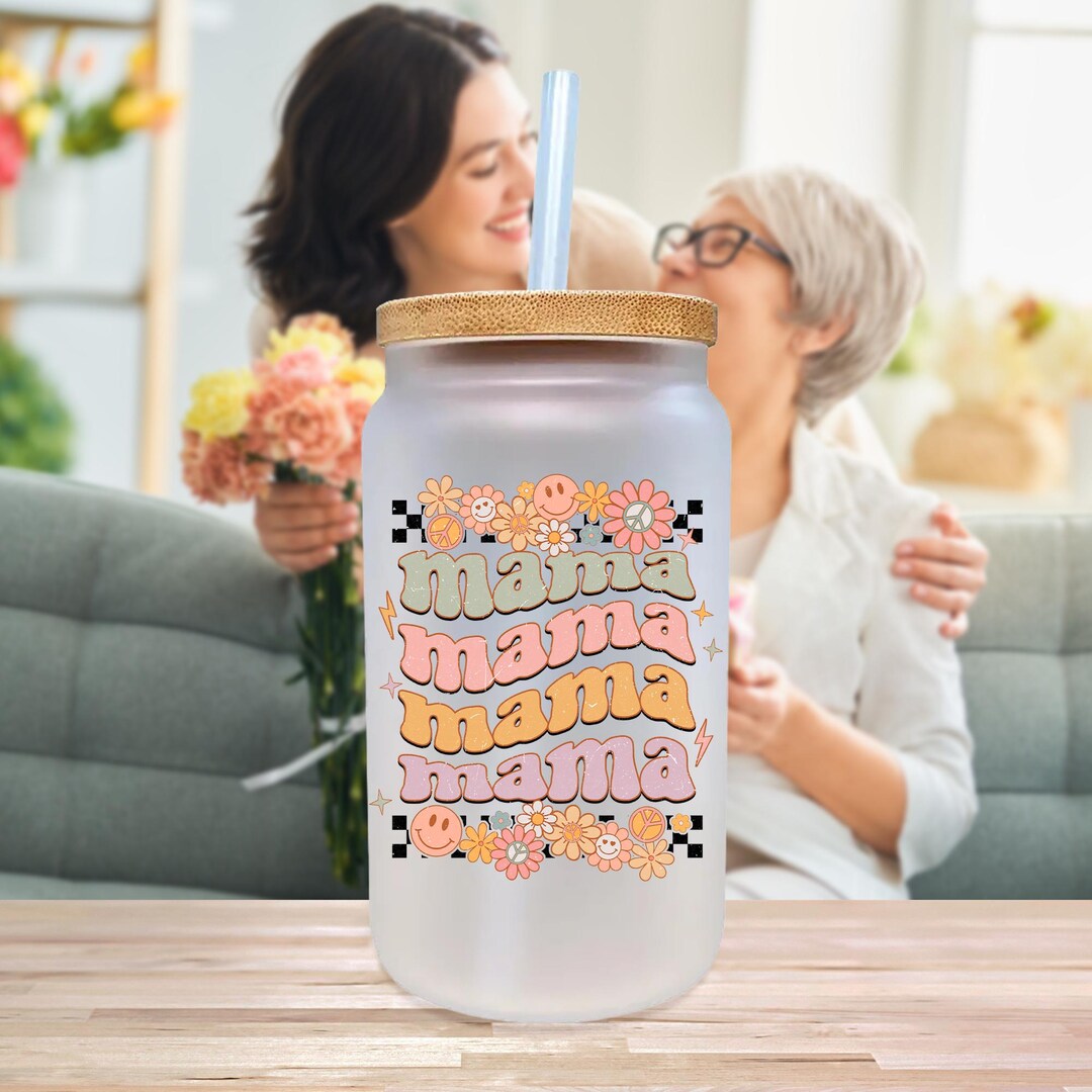 Mama Frosted Can Glass Tumbler: Mom Coffee Cup With Bamboo Lid - Etsy