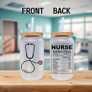 Personalized Nurse Frosted Can Glass, RN Gift with Bamboo Lid (NG1004)
