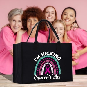 I&#39;m Kicking Cancer&#39;s Cotton Canvas Tote Bag Cancer Support Group Tote For Friends Motivational Gift Bag Cancer Awareness Tote Bag (CAT1001)