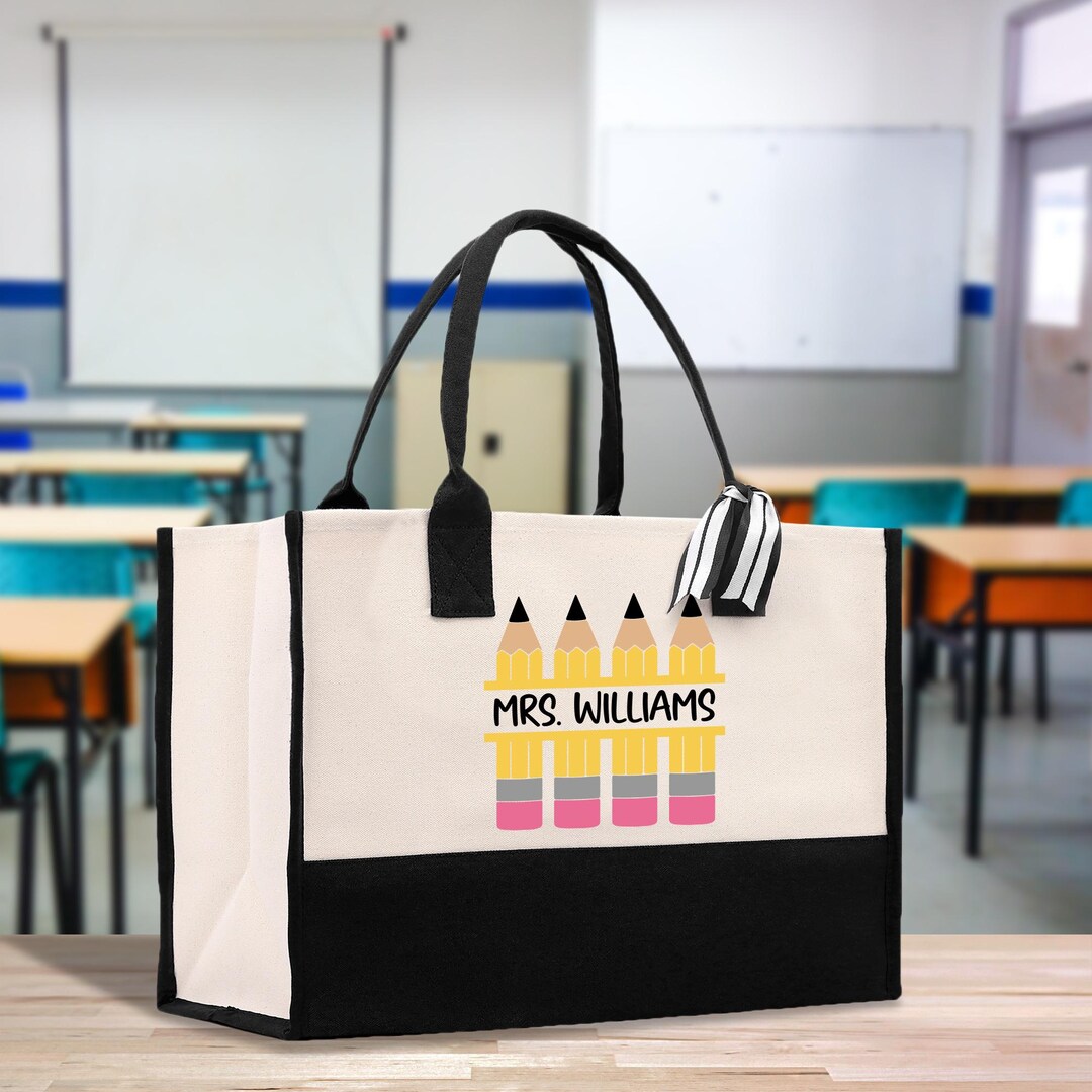 Personalized Teacher Tote Bag: Cotton Canvas, Custom Name Gift (TTB1002 ...