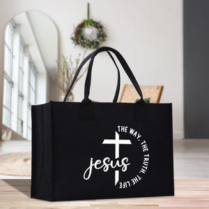 Jesus The Way The Truth The Life-draagtas: christelijk cadeau met kruis op bijbeltekst (CTT1029)