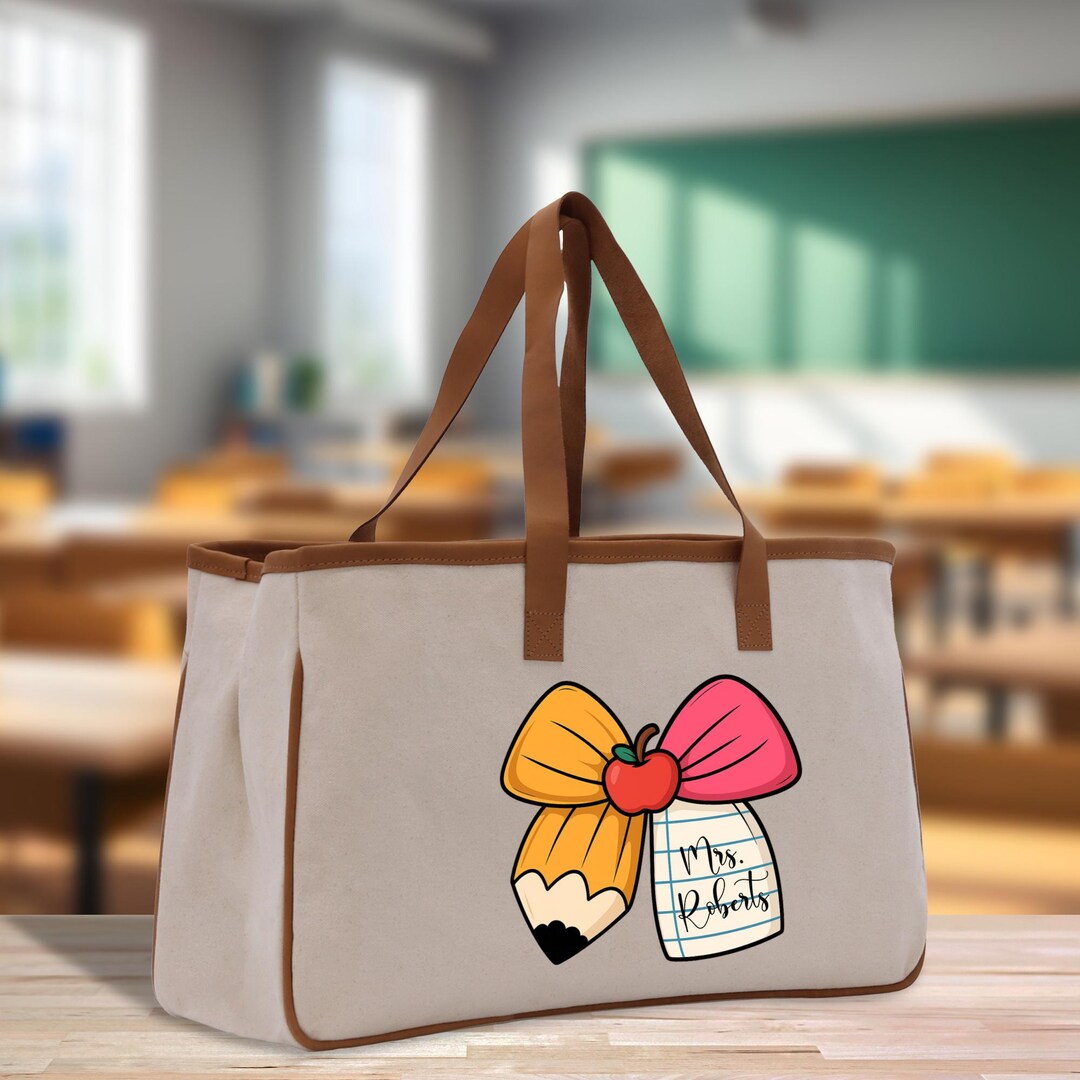 Personalized Teacher Name Cotton Canvas Tote Bag Custom Appreciation ...