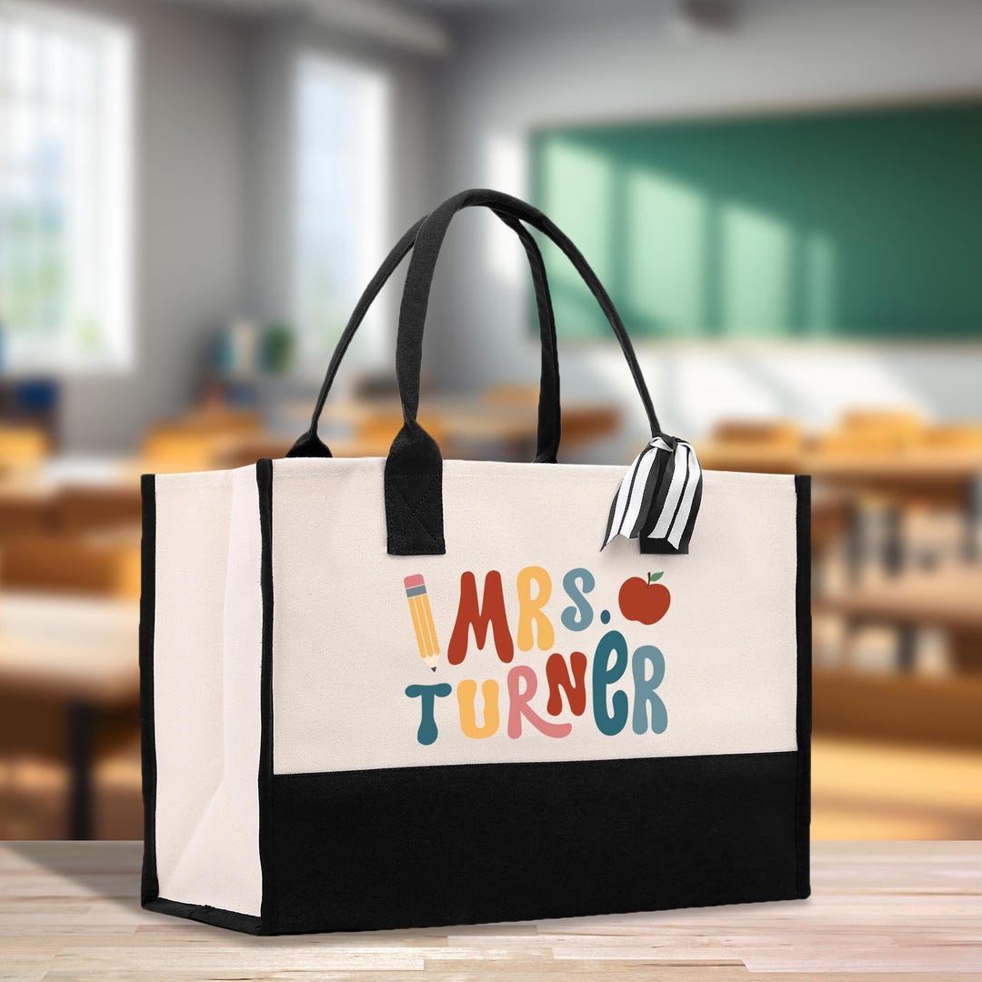 Personalized Teacher Tote Bag, Custom Name Cotton Canvas Gift (TTB1116 ...