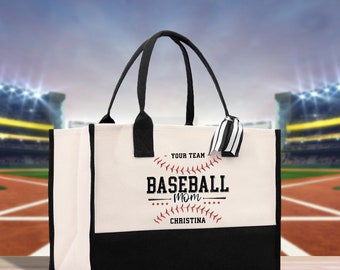 Personalized Name Baseball Mom Sports Cotton Canvas Tote Bag Gift for Custom Baseball Mom Football Lover Mom Gift