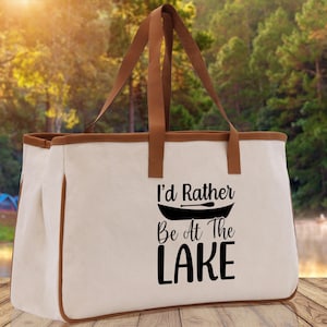 Ich wäre lieber am See Baumwoll Canvas Chic Tragetasche Camping Tote See Liebhaber Geschenk Tragetasche Outdoor Tragetasche Weekender Tragetasche Laker Tragetasche