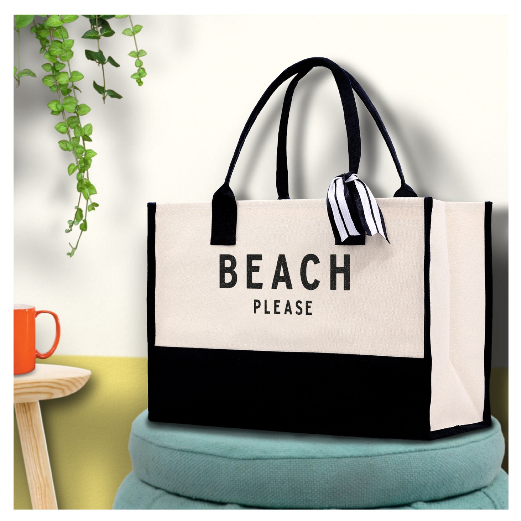 Personalized Cotton Canvas Beach Tote Bag Monogram Tote Bag Initial Canvas  Tote Bridesmaid Gift Tote Custom Beach Bag Gift for Her A-Z