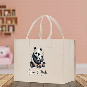 Panda Mom And Baby Name Custom Cotton Canvas Tote Bag Custom Pet Lover Gift Pet Portrait Bag Personalized Pet Owner Gift Tote Bag