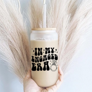 Engaged Era Frosted Can Glass with Lid, Straw - Bride Gift (ECG1001)