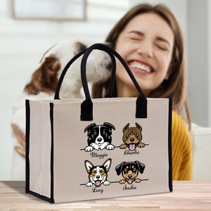 Personalized Dog Mom Cotton Canvas Tote Bag Custom Name and Dog Portrait Puppy Owner Tote Bag Pet Memorial Gift Animal Lover Gift Bag