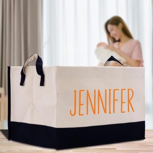 Personalisierte Lagerung Canvas Korb Baby Aufbewahrungstasche Benutzerdefinierte Baby Name Aufbewahrungstasche Kinder Spielzeug Lagerung Tuch Lagerung (BBSB1003)
