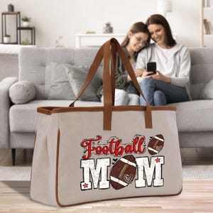 Football Mom Sports Cotton Canvas Tote Bag Gift for Football Mom Football Lover Mom Gift (FMTB1005)