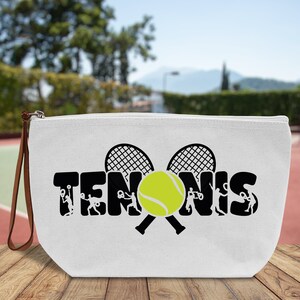 Tennis Silhouette Cotton Canvas Zipper Pouch Bag for Tennis Lover Bag Tennis Coach Gift Bag