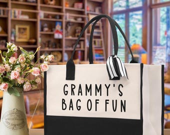 "Best Grammy Ever" Canvas Tote Bag – 18x15 Inch Grandma Gift, Book Bag, Shopping Tote (Perfect For New Grandmas!)