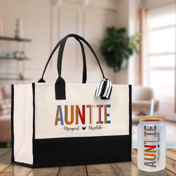 Personalized Auntie Canvas Tote Bag, Leopard Print Gift (HLD1001)