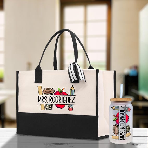 Personalized Teacher Tote Bag, Custom Cotton Canvas Gift (TCT1007)