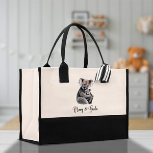 Koala Mom And Baby Name Custom Cotton Canvas Tote Bag Custom Pet Lover Gift Pet Portrait Bag Personalized Pet Owner Gift Tote Bag