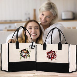 Mother Love Cotton Canvas Tote Bag Mom Stuff Bag Mommy Bag Mom Shopping Bag New Mom Gift Best Mom Ever Bag Boy Girl Mama Tote (MTRB1019)