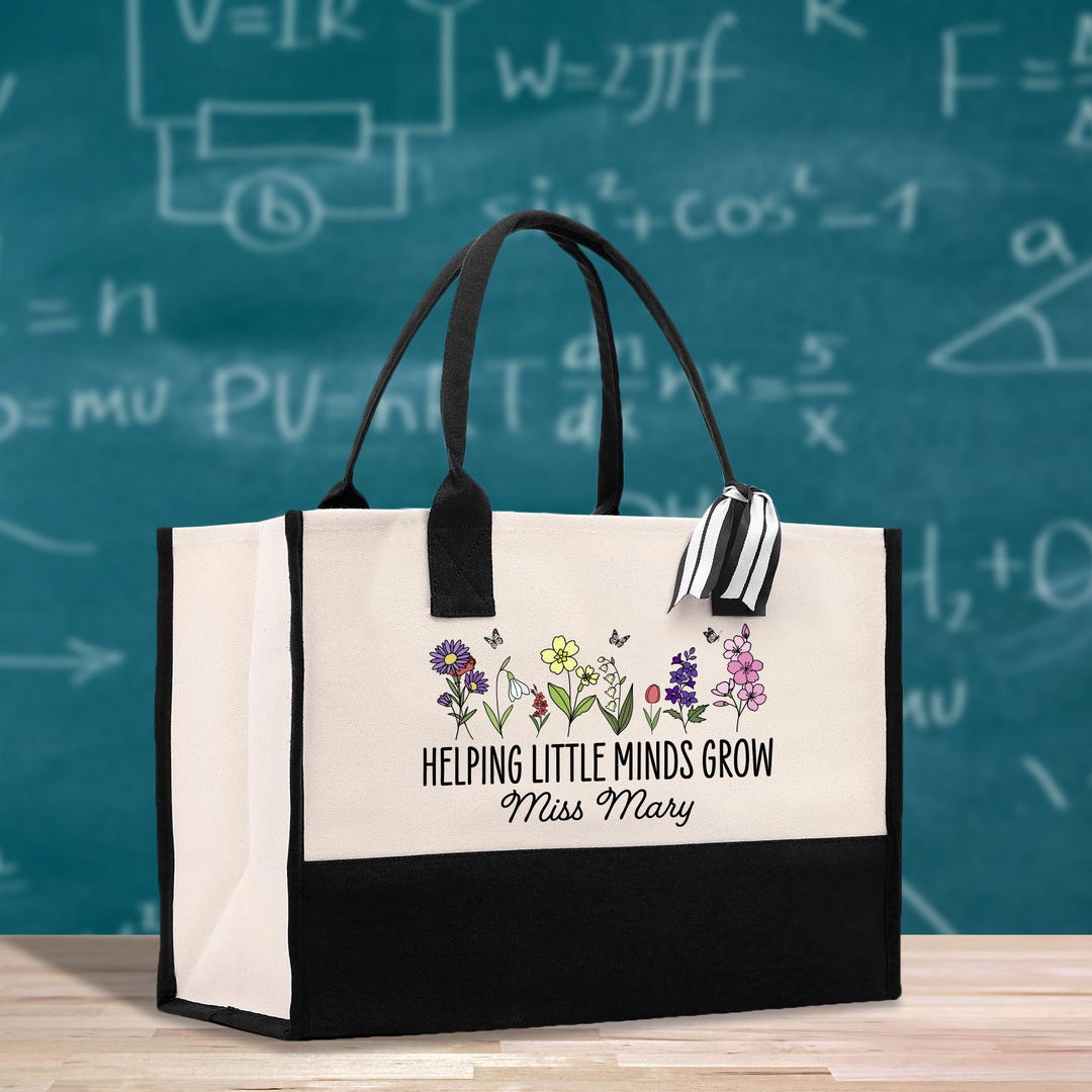 Personalized Teacher Tote Bag, Floral Design, Custom Name Gift ...