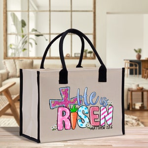 He is Risen Christian Cotton Canvas Tote Bag For Women Religious Gifts Church Tote Inspirational Bible Bag Gift For Religious Mother