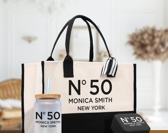 Personalized Birthday Gift Canvas Tote Bag with Name and State