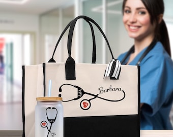 Bolso de mano personalizado para enfermeras: Regalo personalizado de lona de algodón (PNT1002), Nombre, Futura, Graduación de estudiante de enfermería