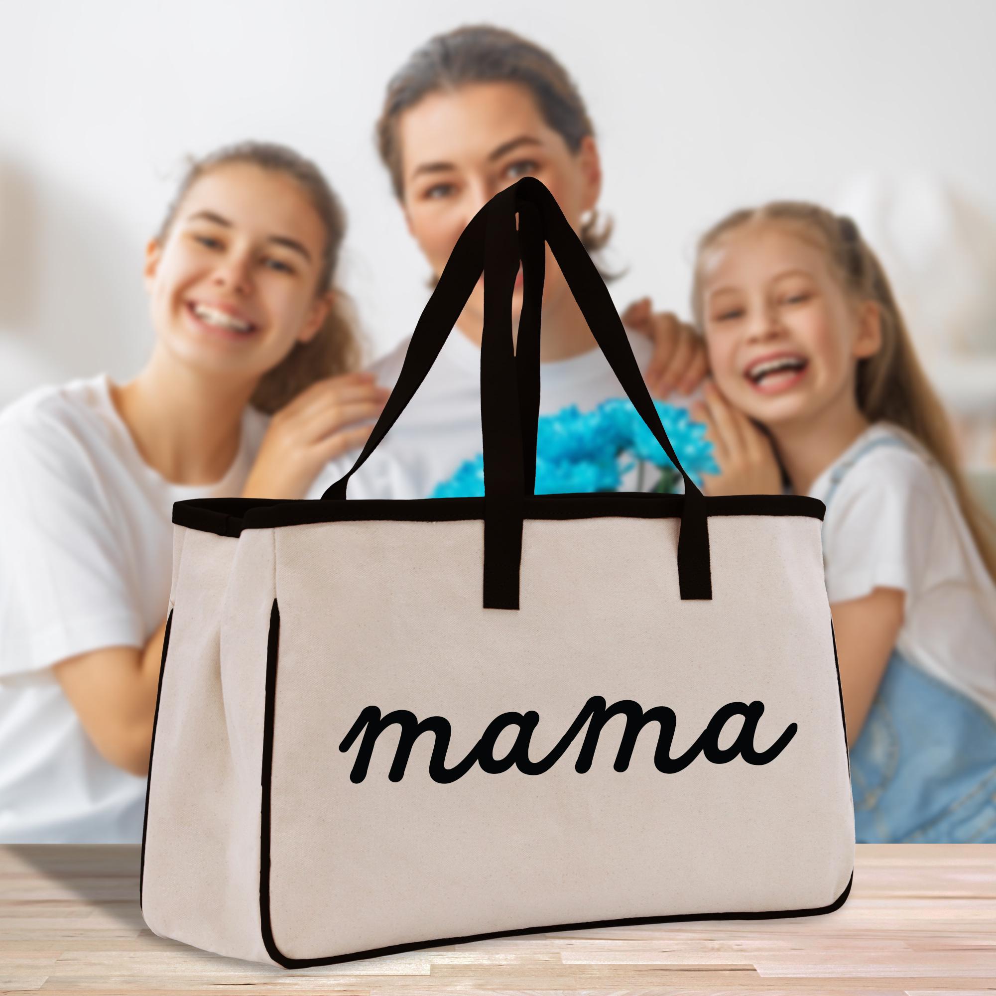 Mama Cotton Canvas Tote Bag: New Mom Gift, Leather Handles