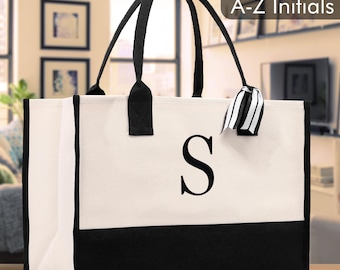 Personalized Monogram Canvas Beach Tote Bag – Embroidered Initial Gift