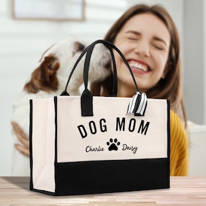Custom Dog Mom Tote Bag with Dog Name Dog Mom Stuff Bag Dog Mommy Bag Personalization Dog Mom Gift Dog Mom Bag Dog Mom Shopping Bag