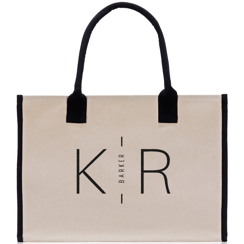 Initials and Last Name Customized Embroidered Tote Bag 100% Cotton Canvas Chic Personalized Tote Bag for Bridesmaid Anniversary Wedding Day image 2