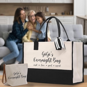 Gigi&#39;s Overnight Canvas Tote Bag Grandma&#39;s Getaway Bag Grandma Gift Bag Mothers Day Gift Bag Grandma Beach Bag Gift for Grandma (MGTB1006)