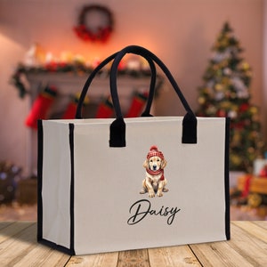 Baby Golden Retriever Custom Name Custom Cotton Canvas Tote Bag Custom Pet Lover Gift Pet Portrait Bag Personalized Pet Owner Gift Tote Bag