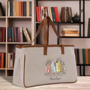 Personalized Book Lover Cotton Canvas Tote Bag Customized Library Bag Bookworm Gift Bag School Librarian Gift Tote (LBT1027)