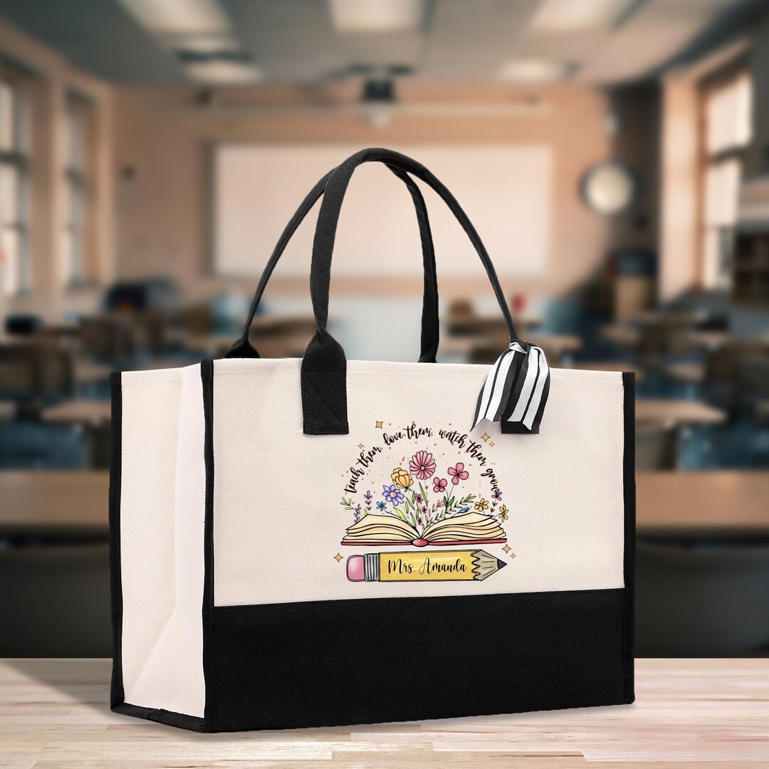 Personalized Teacher Name Cotton Canvas Tote Bag Gift for Teachers ...