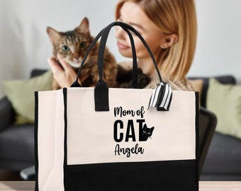 Personalized Cat Mom Canvas Tote Bag - Gift for Cat Lover (CATM1004)