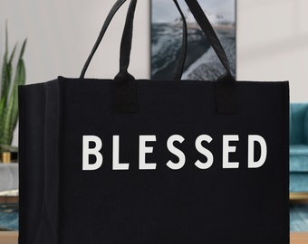 Blessed Cotton Canvas Chic Beach Tote Bag Multipurpose Tote Weekender Tote Gift for Her Outdoor Tote Vacation Tote Large Beach Bag