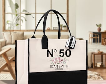 Birthday Celebration Personalized Gift Canvas Tote Bag with Name and State 40th 50th Birthday Gift Tote Bag for Her Custom Birthday Gift