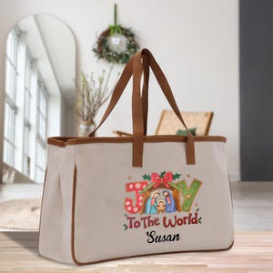 Joy To The World Personalized Name Religious Tote Bag for Women Custom Bible Verse Canvas Tote Bag Religious Church Gifts (CTT1035)