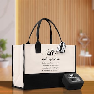 40th Aged Of Perfection Cotton Canvas Tote Bag 60th Birthday Gift For Women 40th Birthday Celebration Party Gift