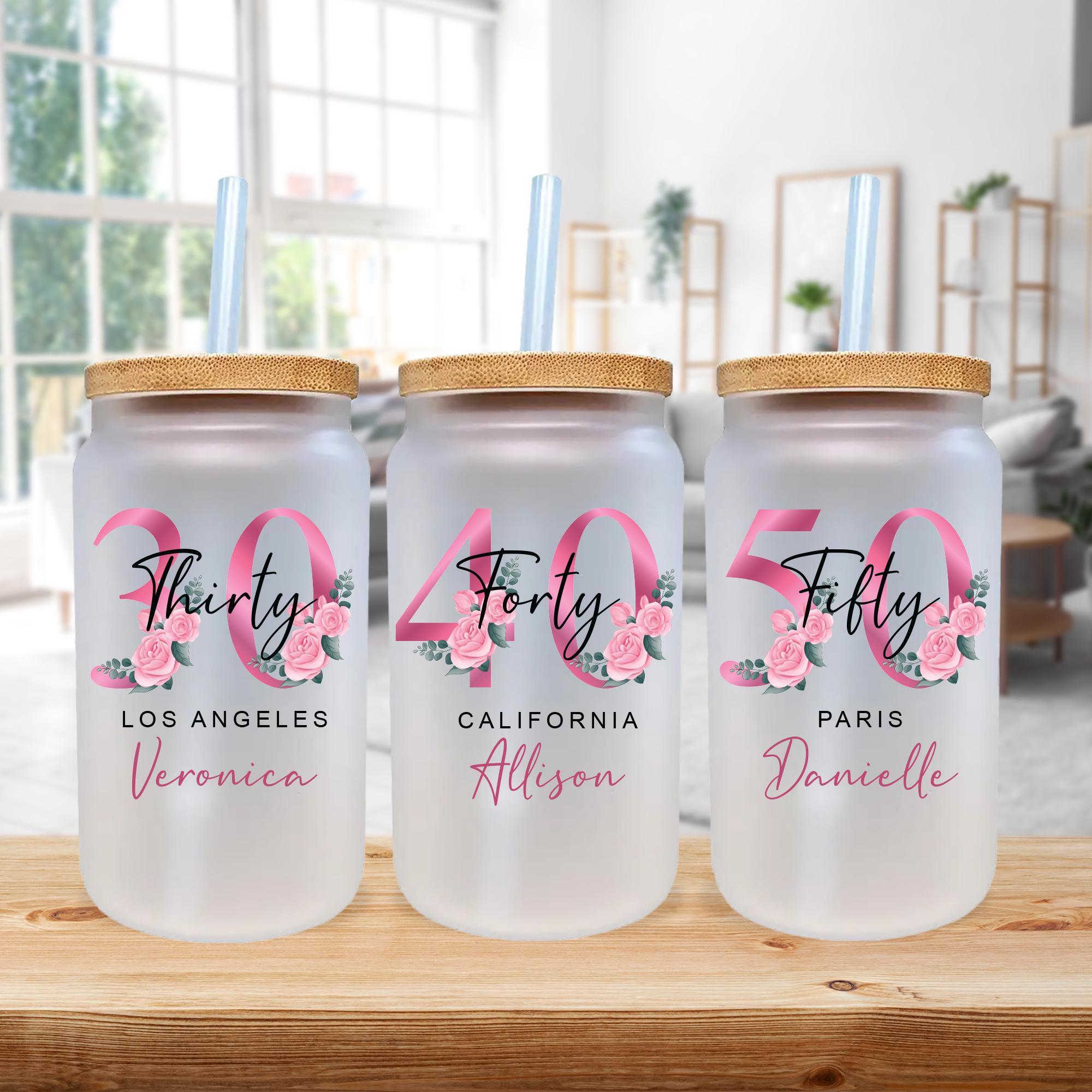 Custom Name 30th 40th 50th Birthday 16 Oz Iced Coffee Can Glass with Lid and Straw Birthday Celebration Party Favor Can Tumbler (VBG1006)