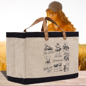 Farmers Market Jute Canvas Tote Funny Farmer Market Bag Quote Jute Bag Shopping Bag Burlap Bag Farmhouse Bag Grocery Bag (FT1014)